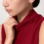 Chic Rose Gold Nail Hoop Earrings with Sparkling Accents - Image 3