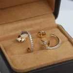 Chic Rose Gold Nail Hoop Earrings with Sparkling Accents - Image 6