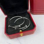 Chic Silver Large Nail Hoop Earrings with Sparkling Accents - Image 6