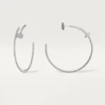 Chic Silver Large Nail Hoop Earrings with Sparkling Accents - Image 2